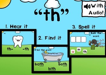 Preview of Digital Phonics Game for Digraph "th" Boom Cards™