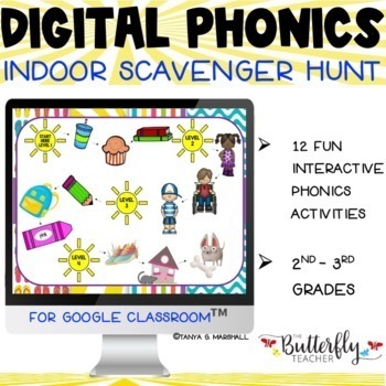 Preview of Digital Phonics Indoor Scavenger Hunt | 2nd Grade Phonics Activities