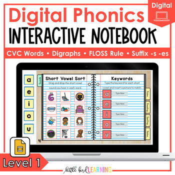 Preview of Digital Phonics Interactive Notebook - Level 1 | Google Slides | Short Vowels