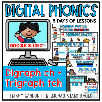 Preview of Digraph CH and Trigraph TCH Phonics Lesson Slides and Student Phonics Worksheets