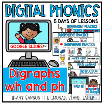 Preview of Digraph WH and Digraph PH Phonics Lesson Slides and Student Phonics Worksheets