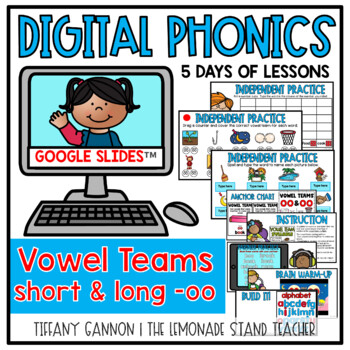Preview of Vowel Teams Short and Long OO Phonics Lesson Slides + Student Phonics Worksheets