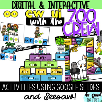Preview of Digital Phonics Practice OO - Google Slides & Seesaw - Zoo Themed!