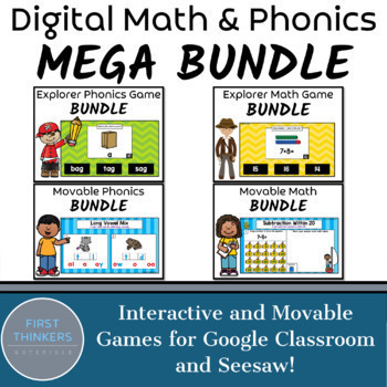 Preview of MEGA BUNDLE Phonics and Math Games Google Slides Seesaw | Digital Resources
