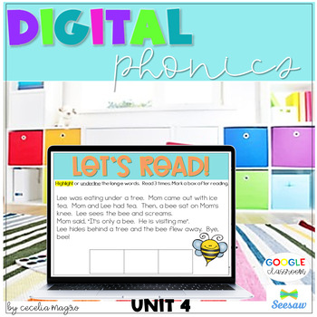 Preview of Digital Phonics for First Grade Unit 4 Long Vowels SEESAW AND GOOGLE CLASSROOM