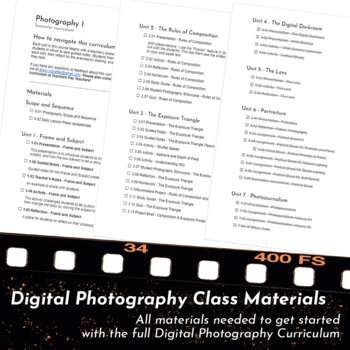 Preview of Digital Photography Curriculum: Class Materials