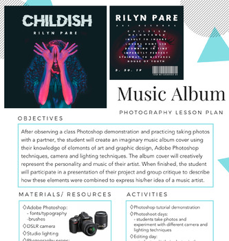 Preview of Digital Photography Lesson Plan - Music Album Cover (Photo Rubric included)