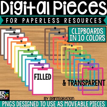 Preview of Digital Pieces for Digital Resources: 10 Clipboards Filled & Transparent