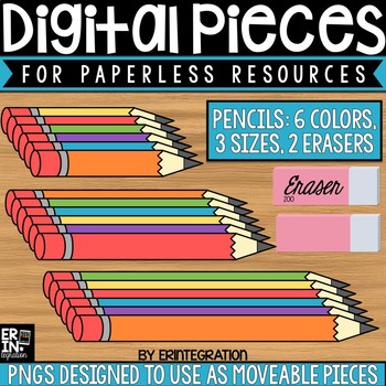 Preview of Digital Pieces for Digital Resources: Pencils & Erasers