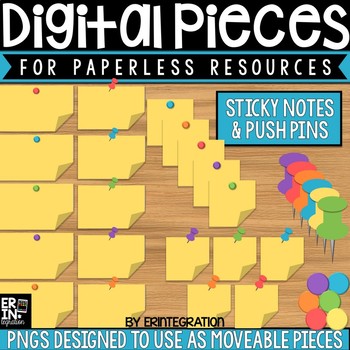 Preview of Digital Pieces for Digital Resources: Sticky Notes & Push Pins