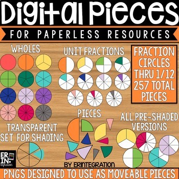Preview of Digital Pieces for Digital Resources: Fraction Circles (257 Pieces)