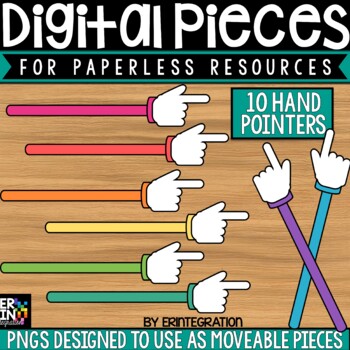 Preview of Digital Pieces for Digital Resources: Hand Pointers -  10 Moveable Pieces