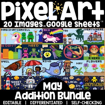 Preview of Pixel Art Math Addition and Subtraction Facts on Google Sheets May Bundle