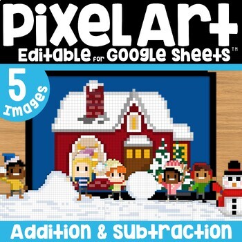 Preview of Winter Snow Pixel Art Math Addition and Subtraction Basic Facts