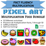 Preview of Food Pixel Art Multiplication Bundle | 12 Digital Math Fact Activities