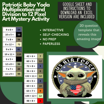 Preview of Digital Pixel Art NO PREP Patriotic Baby Alien Multiplication and Division to 12