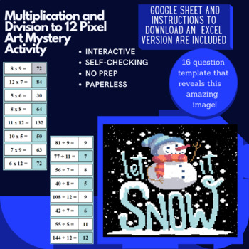 Preview of Digital Pixel Art  NO PREP -  Snowman GIFs Multiplication and Division to 12