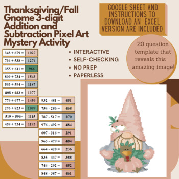 Preview of Digital Pixel Art NO PREP - Thanksgiving/Fall 3-digit Addition and Subtraction