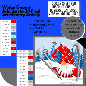 Preview of Digital Pixel Art NO PREP - Winter Gnome Addition to 20 Google Sheets