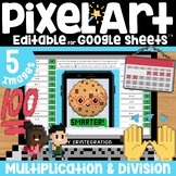 100th Day of School Mystery Pixel Art Multiplication & Div