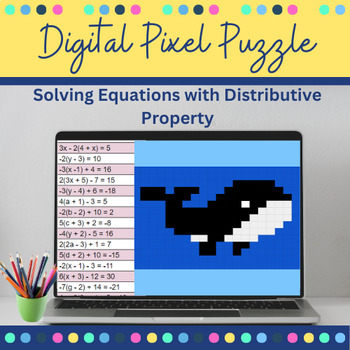 Preview of Digital Pixel Puzzle- Solving Equations with Distributive Property