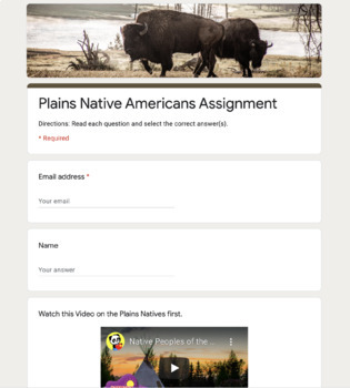 Preview of Digital Plains Native Americans Assignment on Google Form ( Self-Grading )