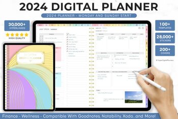 Preview of Digital Planner 2024 Monday and Sunday Graphic
