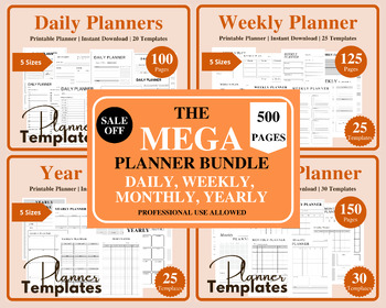 Preview of Digital Planner Bundle: Daily, Weekly, Monthly, Yearly Planner Planner 5 Sizes