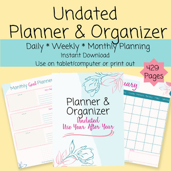 Preview of Digital Planner, Printable Planner, Undated 429 Pages
