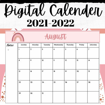 Preview of Digital Planner calender dates 2021 - 2022 Rainbow Pink Boho