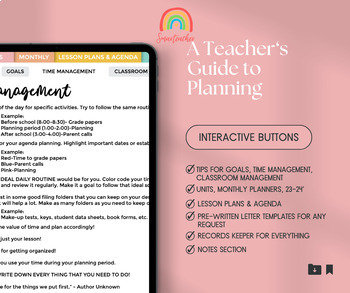 Preview of Digital Planner for Teachers | Instant PDF Downloadable | Interactive Buttons |