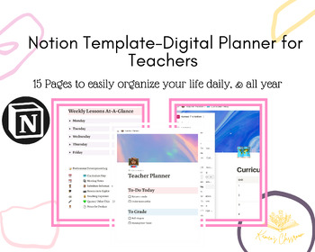 Preview of Digital Planner for Teachers | Notion Template | All in One Planner | Lessons