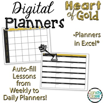 Preview of Digital Planners for Excel Use Black and Gold Editable Teacher Planners