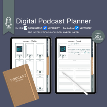 Preview of Digital Podcast Planner, Editable Podcast Template, Podcast Sticker