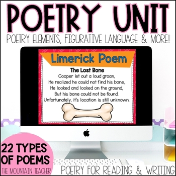 Preview of Digital Elements of Poetry Unit - Writing Poems & Figurative Language Activities