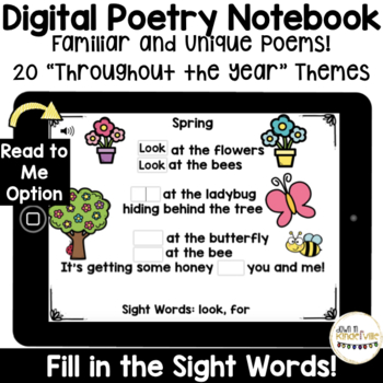 Preview of Digital Poetry Notebook for Distance Learning with Boom Cards!