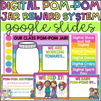 Preview of Digital Pom-Pom Jar Whole Class Reward System: Google Slides Rewards