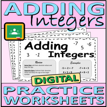 Preview of Digital Practice Worksheets - Adding Integers