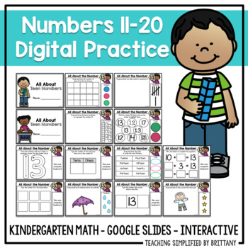 Preview of Digital Practice for Teen Numbers 11-20 - Google Slides