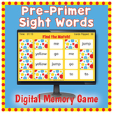 DIGITAL Pre Primer Sight Word Memory Matching Card Game