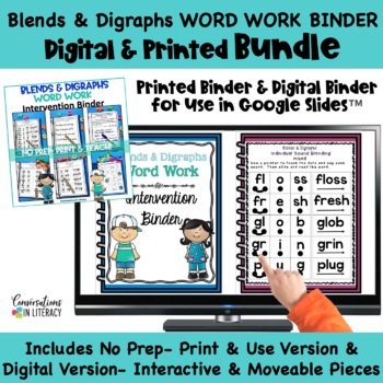 Preview of Digital & Print Blends and Digraphs Phonics Word Work Intervention Binder Bundle