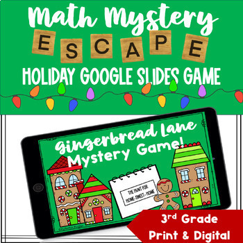 Preview of Digital & Print Gingerbread Christmas Mystery Third Grade Math Escape Room Game