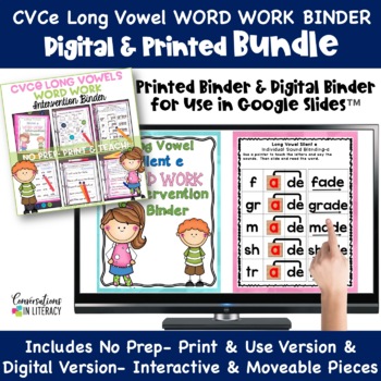 Preview of Digital & Print Long Vowel CVCe Phonics Word Work Intervention Binder Bundle