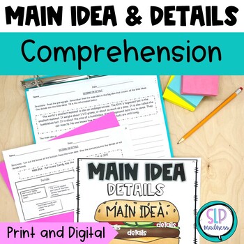 Preview of Main Idea & Key Details Passages Worksheets Central Idea Anchor Chart Printable