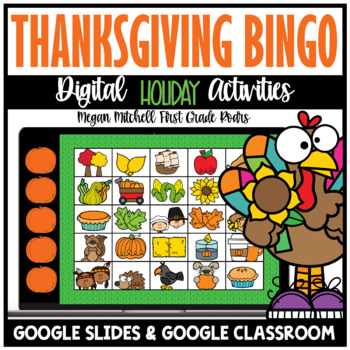 Preview of Digital & Print Thanksgiving Bingo Google Classroom Google Slides