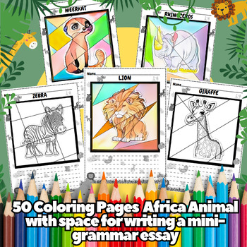Preview of FREE! 50 Coloring Pages Africa Animal with Space for mini Creative Writing Essay