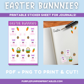 Preview of Digital & Printable Easter Bunny (Girl/Ear Bow) Stickers Sheet!