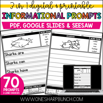 Preview of Digital & Printable Informational Journal Writing Prompts Writing Center
