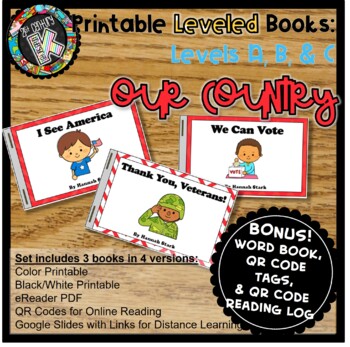Preview of Digital & Printable Kindergarten Leveled Books - American Symbols