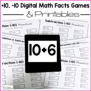 Preview of Digital & Printable Math Facts +10, -10 (Distance Learning)